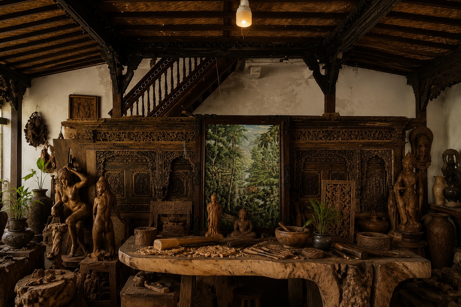 Balinese wood carving statue